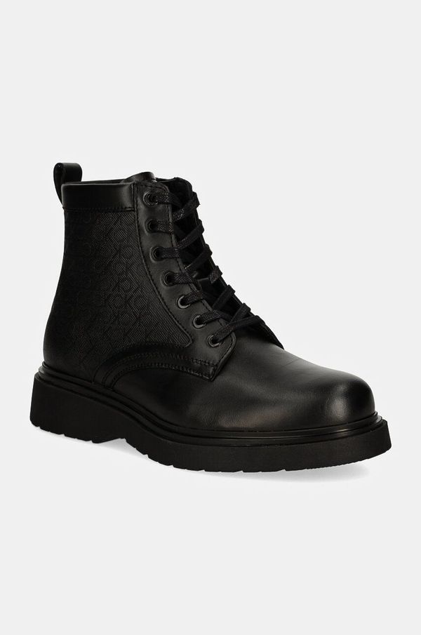 Calvin Klein Kožne čizme Calvin Klein LACE UP BOOT W/ ZIP MONO za muškarce, boja: crna, HM0HM01580