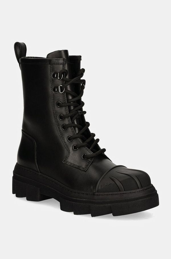 Furla Kožne čizme Furla Gum Army Boot za žene, boja: crna, ravni potplat, YI60FGU BX3508 O6000