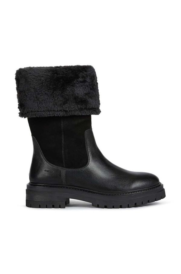 Geox Kožne čizme Geox D IRIDEA M za žene, boja: crna, ravni potplat, s polutoplom podstavom, D04HRM 02246 C9999