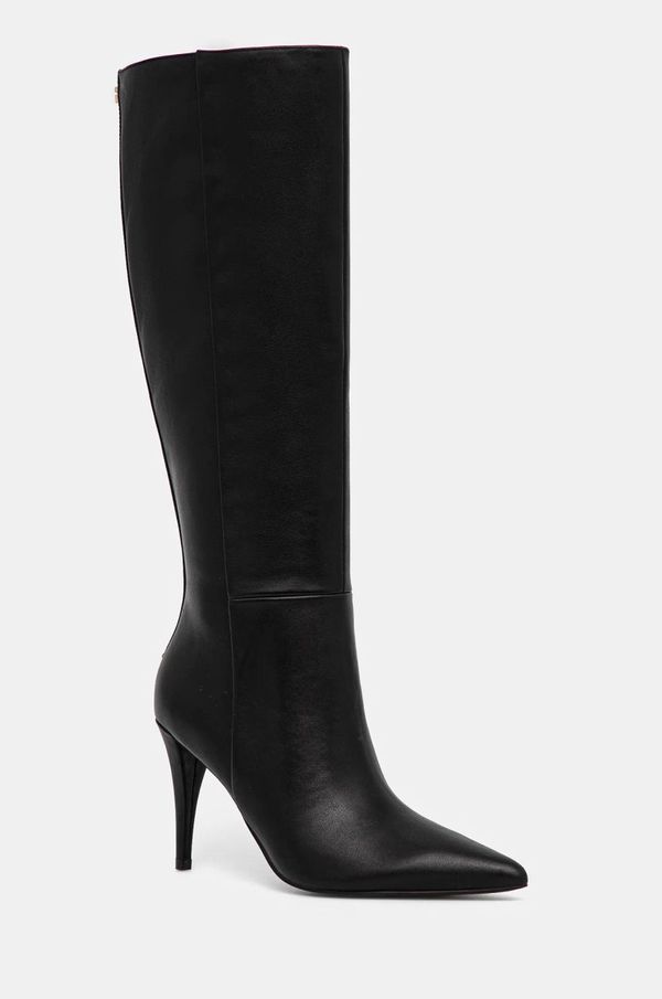 Guess Kožne čizme Guess SLEIGH za žene, boja: crna, s tankom potpeticom, FLFSLE LEA11