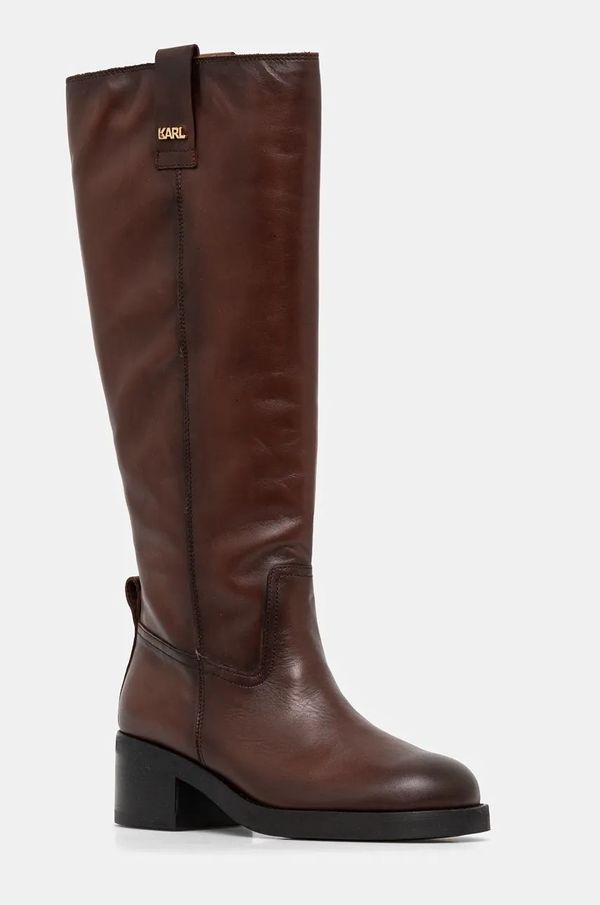 Karl Lagerfeld Kožne čizme Karl Lagerfeld BROOKLYN za žene, boja: smeđa, s debelom potpeticom, KL41790