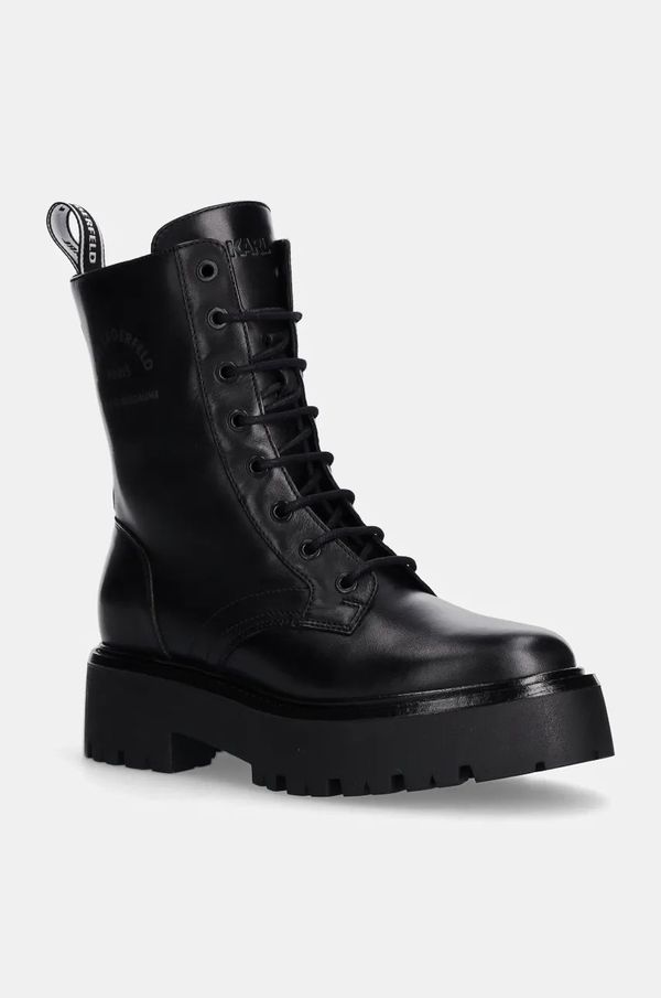 Karl Lagerfeld Kožne čizme Karl Lagerfeld BURLY BIKER za žene, boja: crna, ravni potplat, KL43455