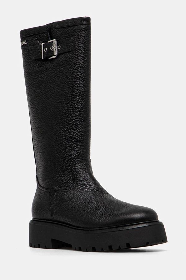Karl Lagerfeld Kožne čizme Karl Lagerfeld BURLY BIKER za žene, boja: crna, ravni potplat, KL43490W