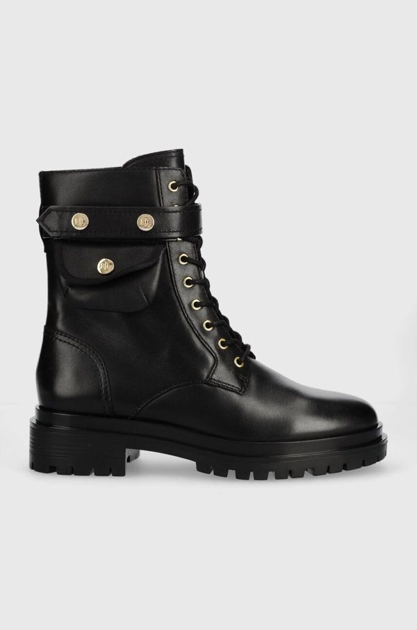 Lauren Ralph Lauren Kožne čizme Lauren Ralph Cammie za žene, boja: crna, ravni potplat, 802916475001