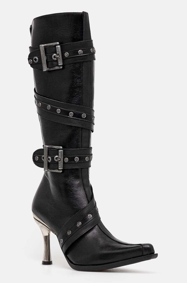 New Rock Kožne čizme New Rock ITALI NEGRO + MALICIA TACON CARIBE ACERO za žene, boja: crna, s tankom potpeticom, M-9029-C10