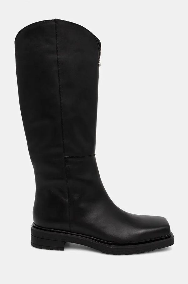 Patrizia Pepe Kožne čizme Patrizia Pepe za žene, boja: crna, ravni potplat, 8Y0096 L078 K103