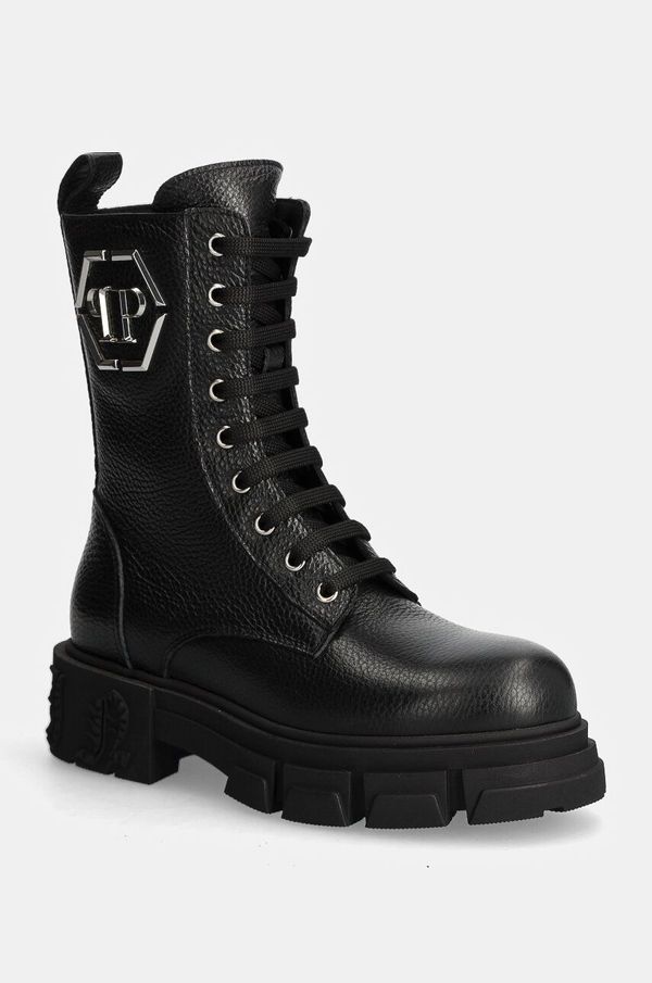 Philipp Plein Kožne čizme Philipp Plein Embossed Army Boot za žene, boja: crna, s platformom, WSE0811 PLE010N 02