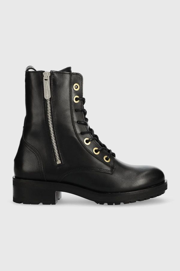 Tommy Hilfiger Kožne čizme Tommy Hilfiger Th Essentials Biker Boot za žene, boja: crna, ravna potpetica, s toplom podstavom