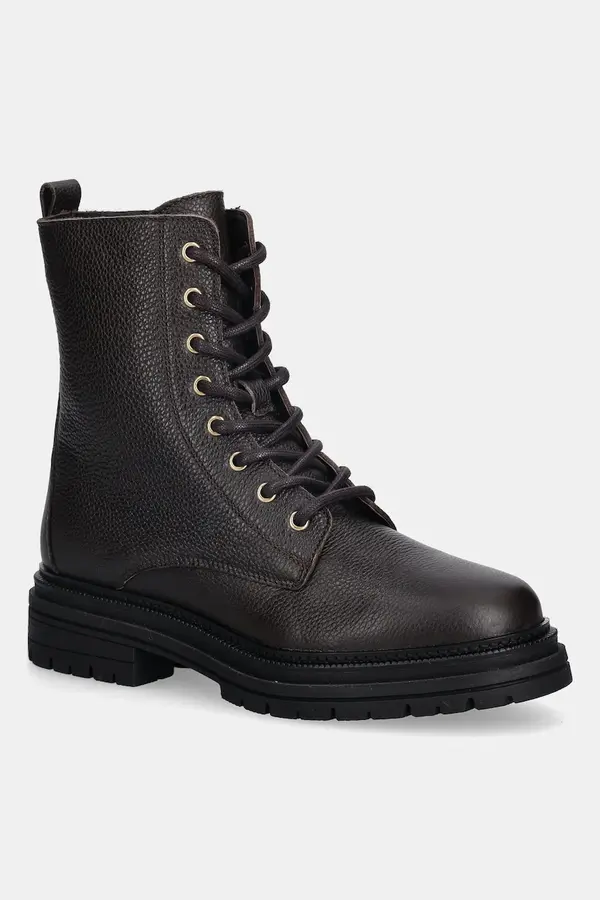 Tommy Hilfiger Kožne čizme Tommy Hilfiger TH PLAQUE PEBBLE LACE BOOT