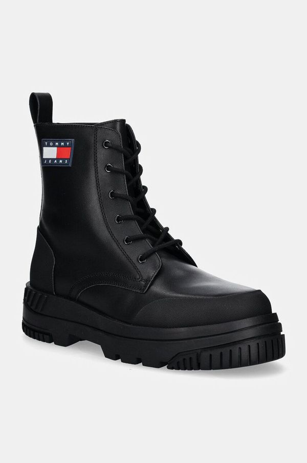 Tommy Jeans Kožne čizme Tommy Jeans TJM LACE UP LEATHER BOOT za muškarce, boja: crna, EM0EM01511