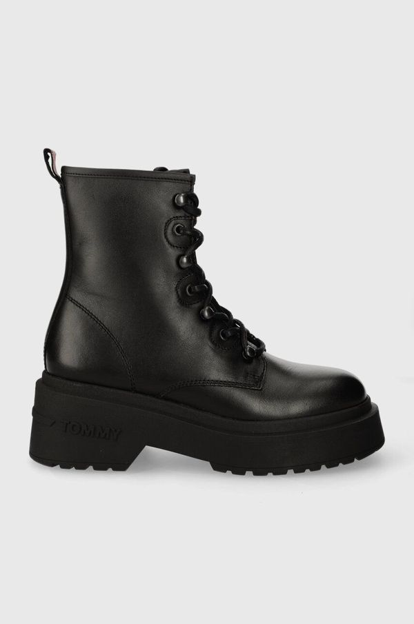 Tommy Jeans Kožne čizme Tommy Jeans TJW LACE UP BOOT CHUNKY za žene, boja: crna, s platformom, EN0EN02404