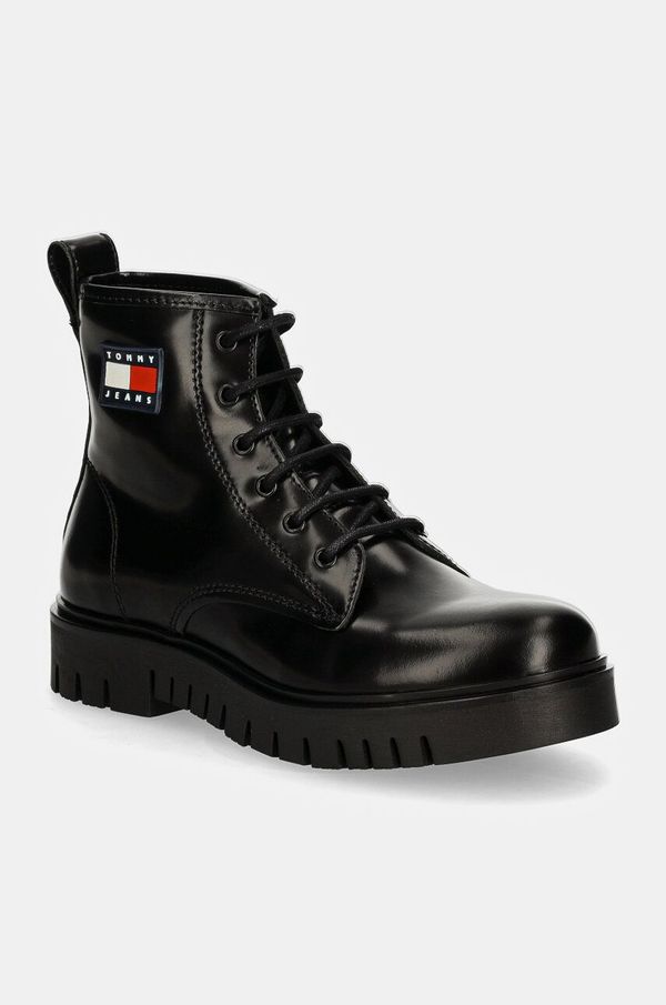 Tommy Jeans Kožne čizme Tommy Jeans TJW LACE UP BOOT za žene, boja: crna, s platformom, EN0EN02624