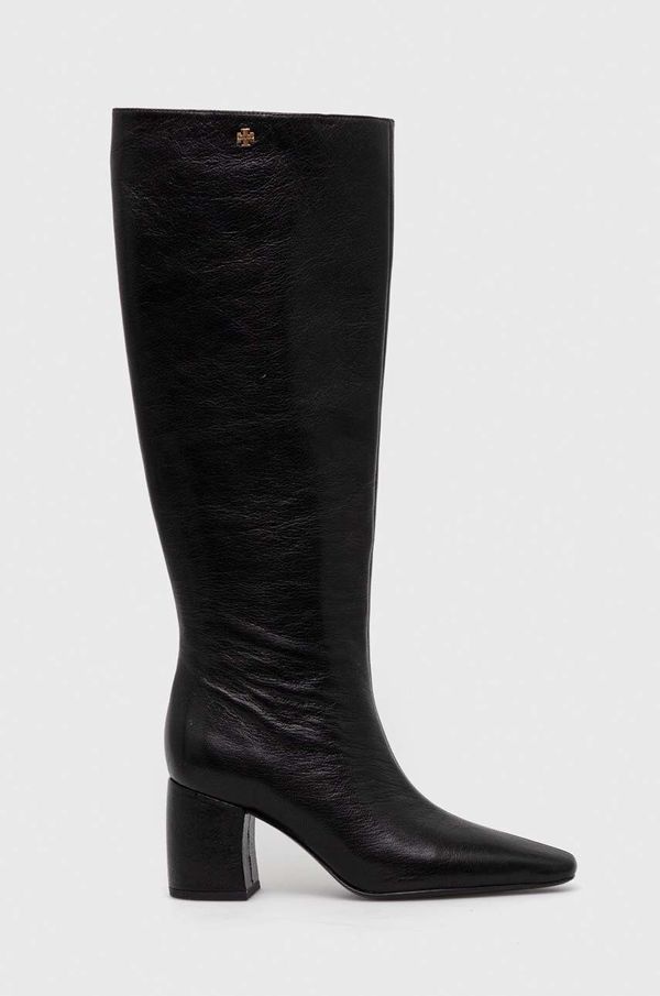 Tory Burch Kožne čizme Tory Burch BANANA TALL BOOT za žene, boja: crna, s debelom potpeticom, 154529-006