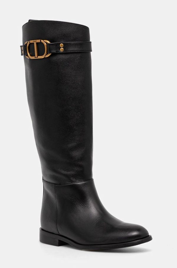 Twinset Kožne čizme Twinset za žene, boja: crna, ravni potplat, 242TCP092