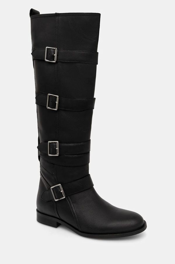 Twinset Kožne čizme Twinset za žene, boja: crna, ravni potplat, 242TGT124