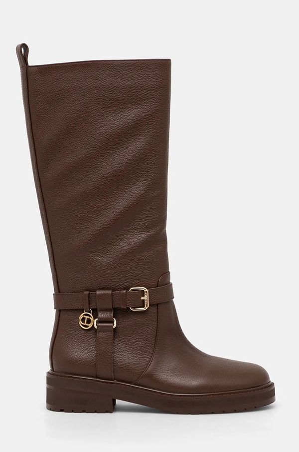 Twinset Kožne čizme Twinset za žene, boja: smeđa, ravni potplat, 242TGT172