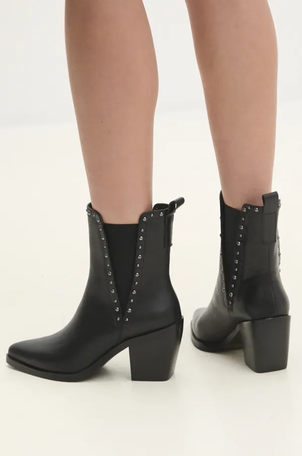 Answear Lab Kožne gležnjače Answear Lab za žene, boja: crna, s debelom potpeticom