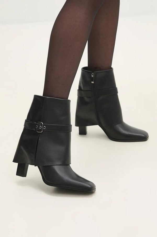 Answear Lab Kožne gležnjače Answear Lab za žene, boja: crna, s debelom potpeticom