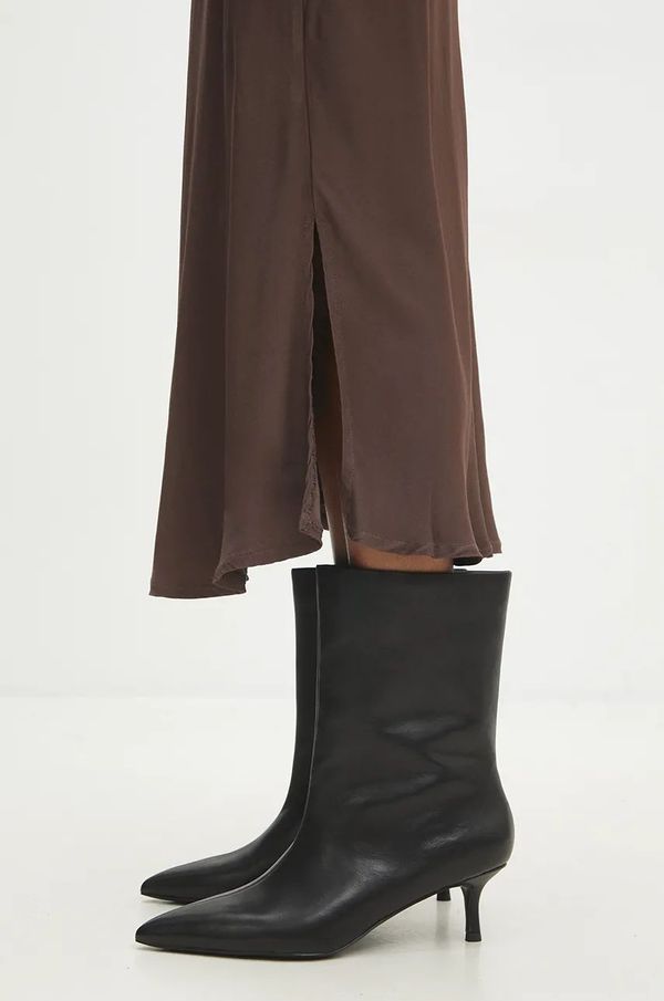 Answear Lab Kožne gležnjače Answear Lab za žene, boja: crna, s tankom potpeticom, sa srednje toplom podstavom