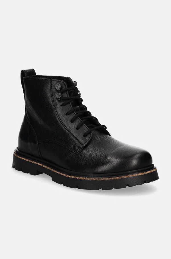 Birkenstock Kožne gležnjače Birkenstock Highwood Lace Mid za žene, boja: crna, ravni potplat, 1028510