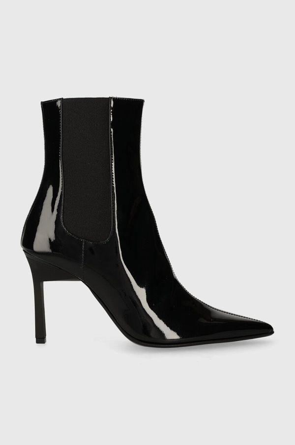 Calvin Klein Kožne gležnjače Calvin Klein GEO STILETTO CHELSEA BOOT 90-PAT za žene, boja: crna, s tankom potpeticom, HW0HW01809