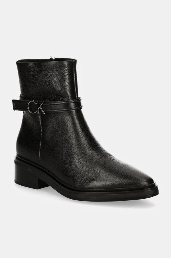 Calvin Klein Kožne gležnjače Calvin Klein HEEL ANKLE BOOT 30 W/HW LTH za žene, boja: crna, ravni potplat, HW0HW02183