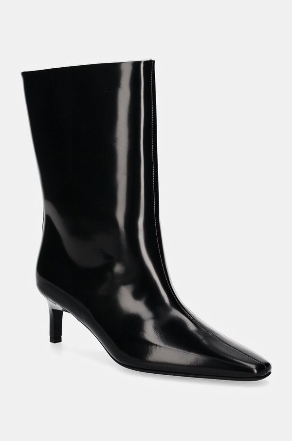 Calvin Klein Kožne gležnjače Calvin Klein HEEL MID BOOT 50 LTH za žene, boja: crna, s tankom potpeticom, HW0HW02151