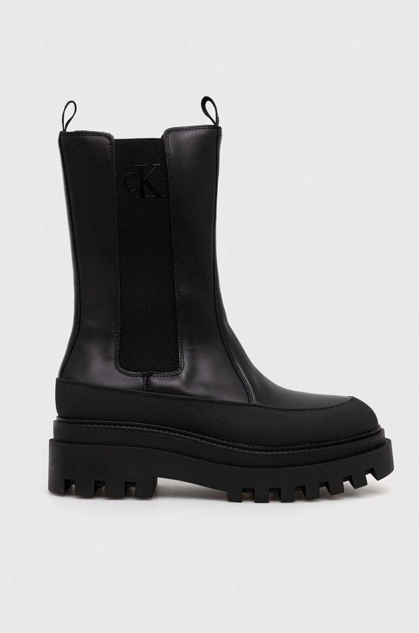 Calvin Klein Jeans Kožne gležnjače Calvin Klein Jeans FLATFORM CHELSEA BOOT LTH WN za žene, boja: crna, s platformom, YW0YW01111