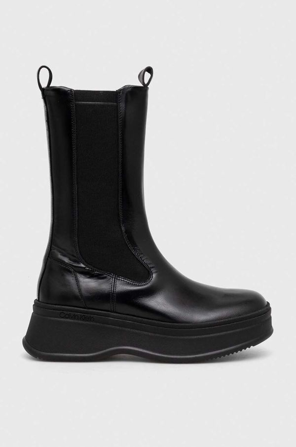 Calvin Klein Kožne gležnjače Calvin Klein PITCHED CHELSEA BOOT za žene, boja: crna, s platformom, HW0HW01686