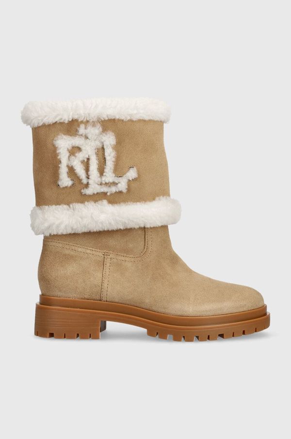 Lauren Ralph Lauren Kožne gležnjače Lauren Ralph Carter za žene, boja: bež, s debelom potpeticom, 802915440001