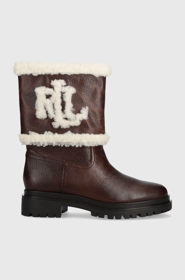 Lauren Ralph Lauren Kožne gležnjače Lauren Ralph Carter za žene, boja: smeđa, ravni potplat, 802915439002
