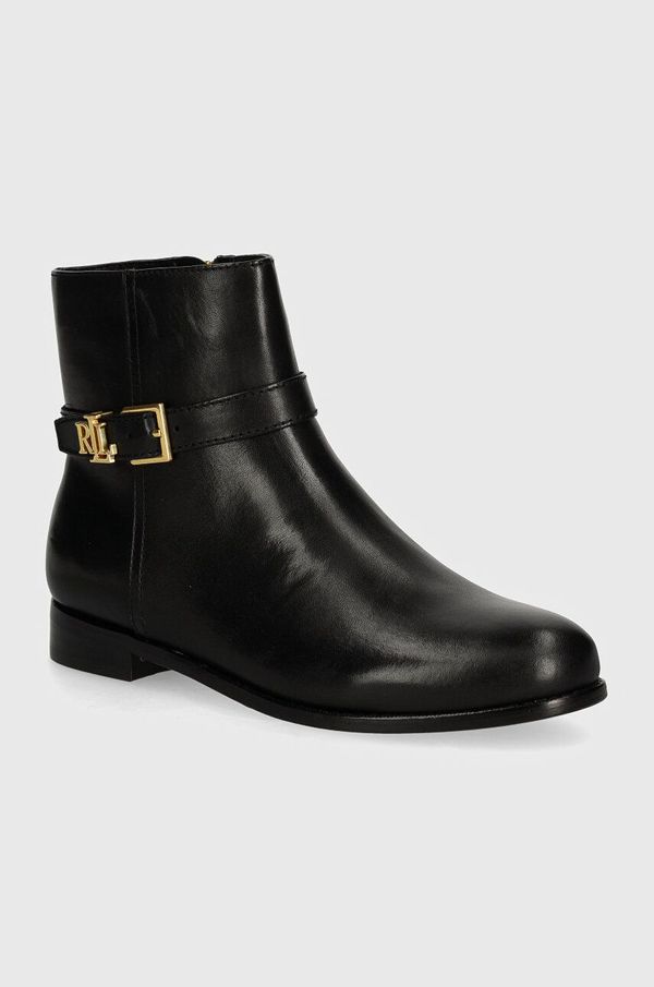 Lauren Ralph Lauren Kožne gležnjače Lauren Ralph Lauren Brooke za žene, boja: crna, ravni potplat, 802946807001
