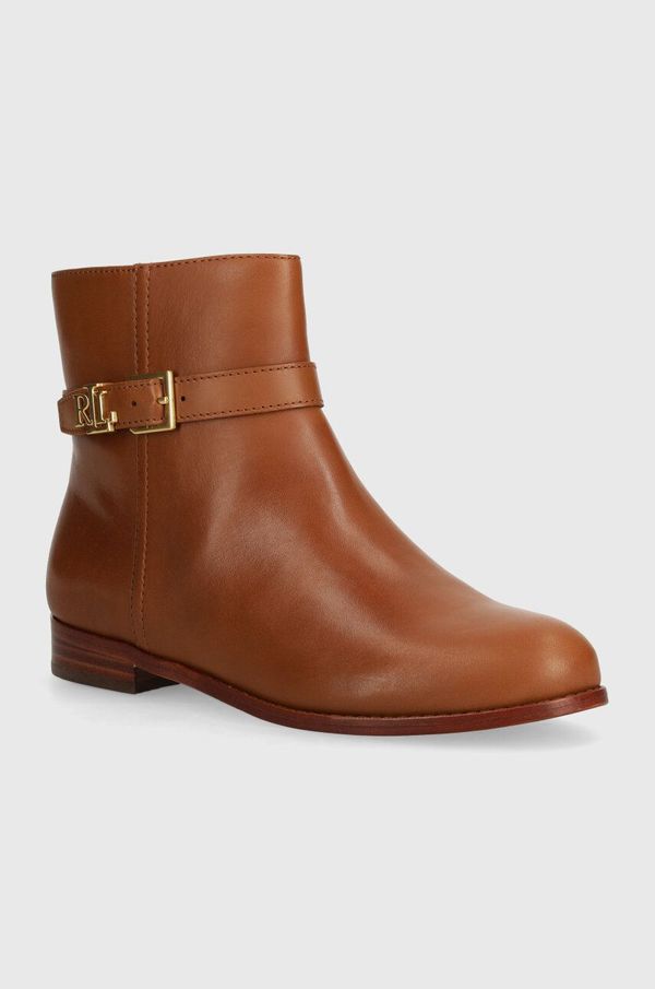 Lauren Ralph Lauren Kožne gležnjače Lauren Ralph Lauren Brooke za žene, boja: smeđa, ravni potplat, 802946807002