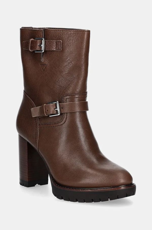 Lauren Ralph Lauren Kožne gležnjače Lauren Ralph Lauren Lyvia za žene, boja: smeđa, s debelom potpeticom, 802937819003