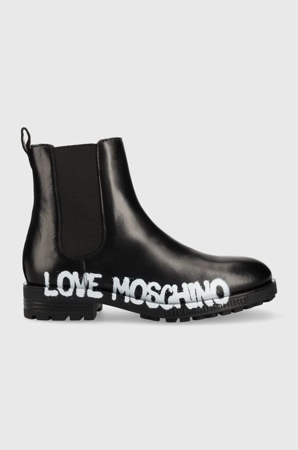 Love Moschino Kožne gležnjače Love Moschino za žene, boja: crna, ravna potpetica