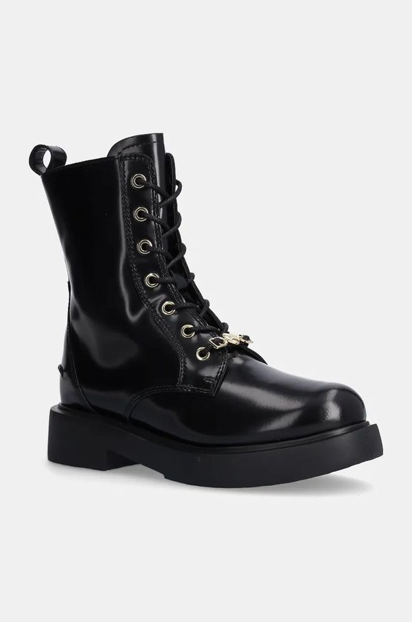 Love Moschino Kožne gležnjače Love Moschino za žene, boja: crna, ravni potplat, JA24194G0LJD0000