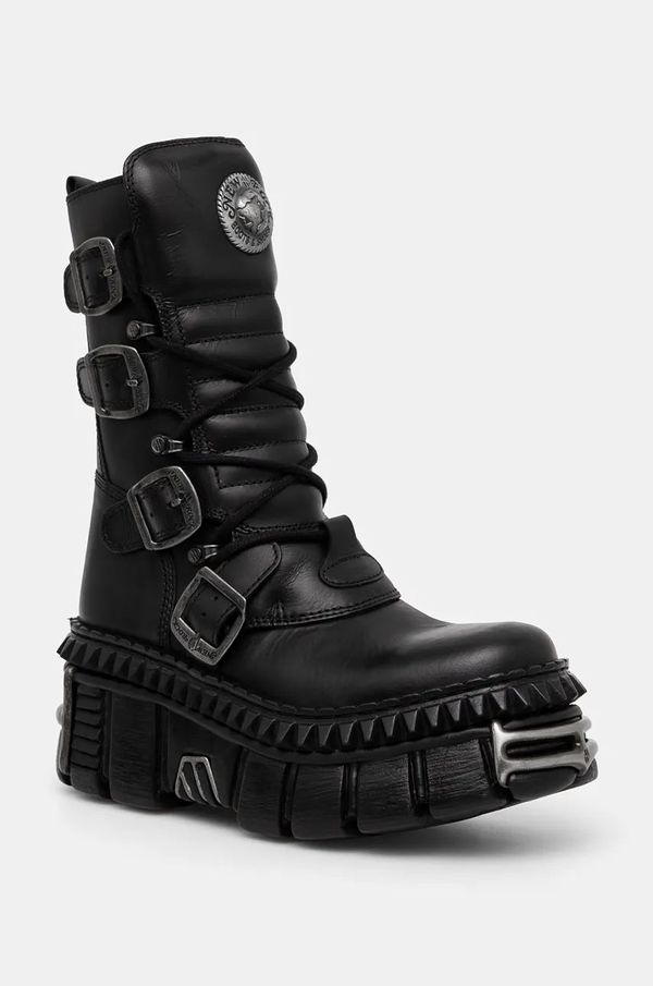 New Rock Kožne gležnjače New Rock ITALI NEGRO NOMADA + TOWER CASCO + ACERO PICOS za žene, boja: crna, s platformom, M-WALL373-S10