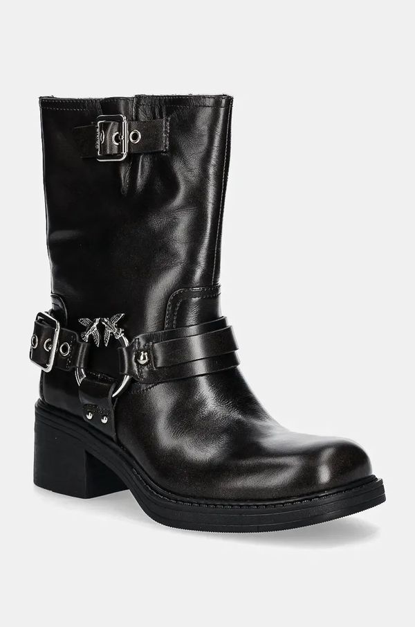 Pinko Kožne gležnjače Pinko Alys za žene, boja: crna, s debelom potpeticom, SD0155 P056 Z99