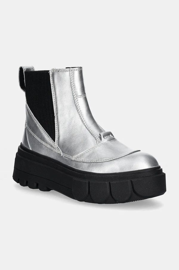 Sorel Kožne gležnjače Sorel CARIBOU X BOOT CHELSEA W za žene, boja: srebrna, s platformom, 2048441034