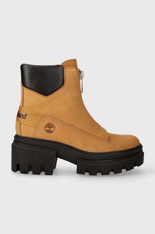 Timberland Kožne gležnjače Timberland Everleigh Boot Front Zip za žene, boja: smeđa, s platformom, sa srednje toplom podstavom, TB0A5YHM2311