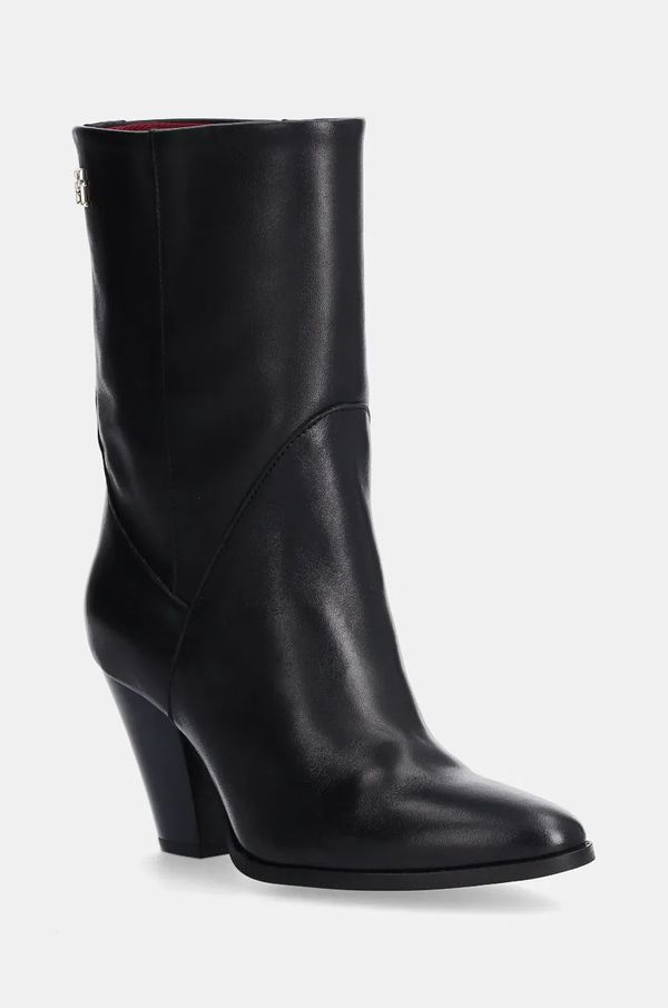 Tommy Hilfiger Kožne gležnjače Tommy Hilfiger MID COWBOY HEEL LEATHER za žene, boja: crna, s debelom potpeticom, FW0FW08253