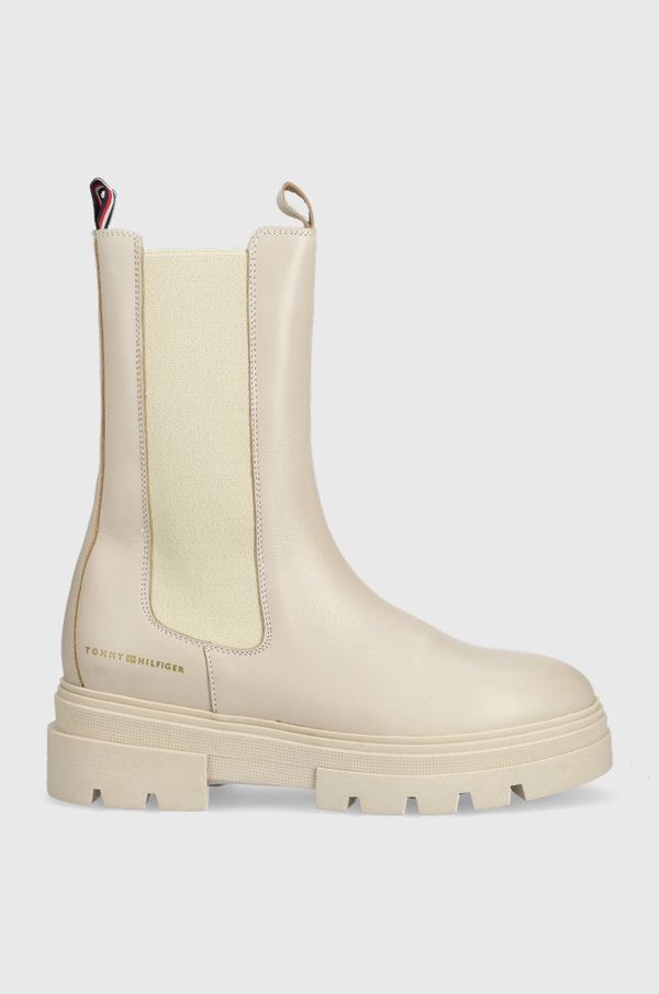 Tommy Hilfiger Kožne gležnjače Tommy Hilfiger Monochromatic Chelsea Boot za žene, boja: bež, s platformom