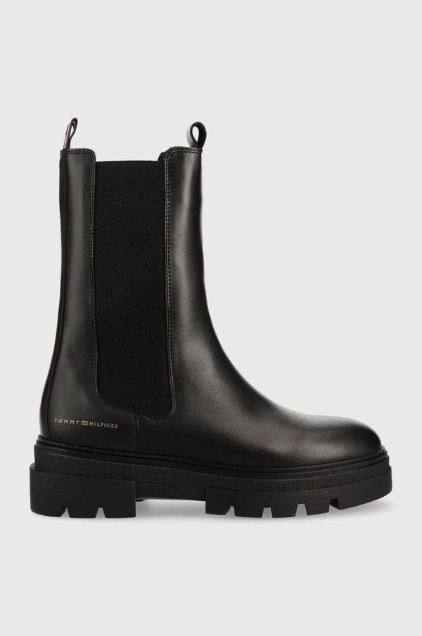 Tommy Hilfiger Kožne gležnjače Tommy Hilfiger Monochromatic Chelsea Boot za žene, boja: crna, ravna potpetica