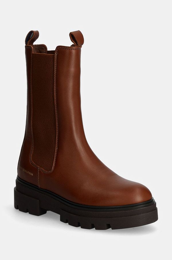 Tommy Hilfiger Kožne gležnjače Tommy Hilfiger MONOCHROMATIC CHELSEA BOOT za žene, boja: smeđa, ravni potplat, FW0FW06730