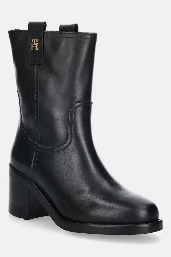 Tommy Hilfiger Kožne gležnjače Tommy Hilfiger RIDING LTHR MID BOOT BLOCK HEEL