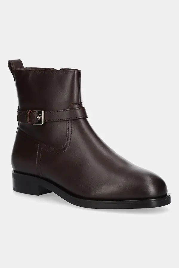 Tommy Hilfiger Kožne gležnjače Tommy Hilfiger TH BUCKLE RIDING LEATHER BOOTIE