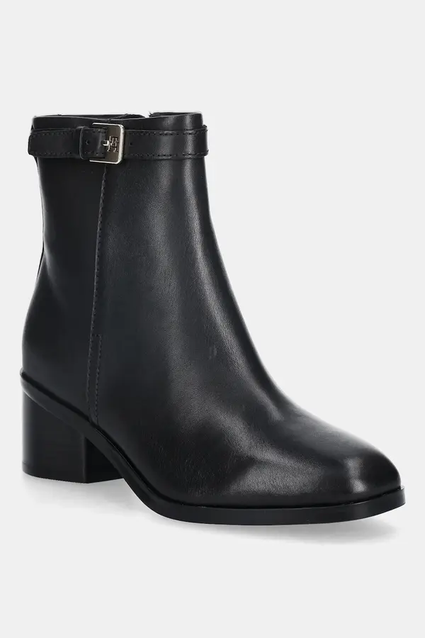 Tommy Hilfiger Kožne gležnjače Tommy Hilfiger TH BUCKLE RIDING MID HEEL BOOTIE