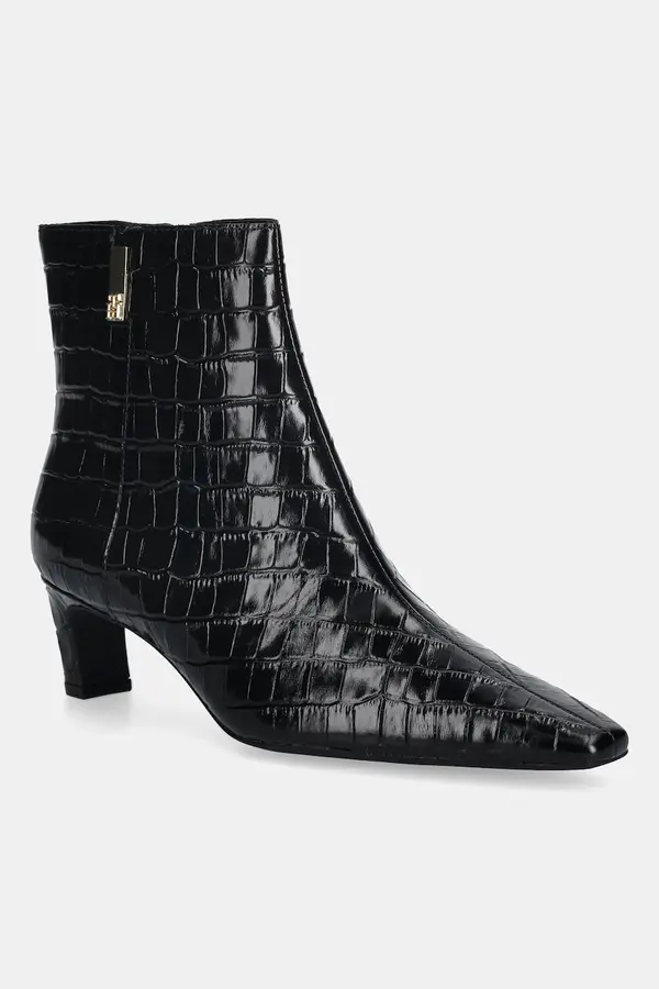 Tommy Hilfiger Kožne gležnjače Tommy Hilfiger TH SQUARE TOE CROC KITTEN BOOTIE