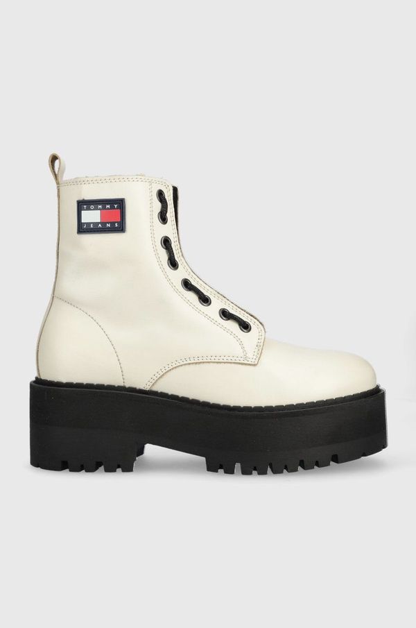 Tommy Jeans Kožne gležnjače Tommy Jeans Tamy Higher 3A - Zip Up za žene, boja: bež, s platformom