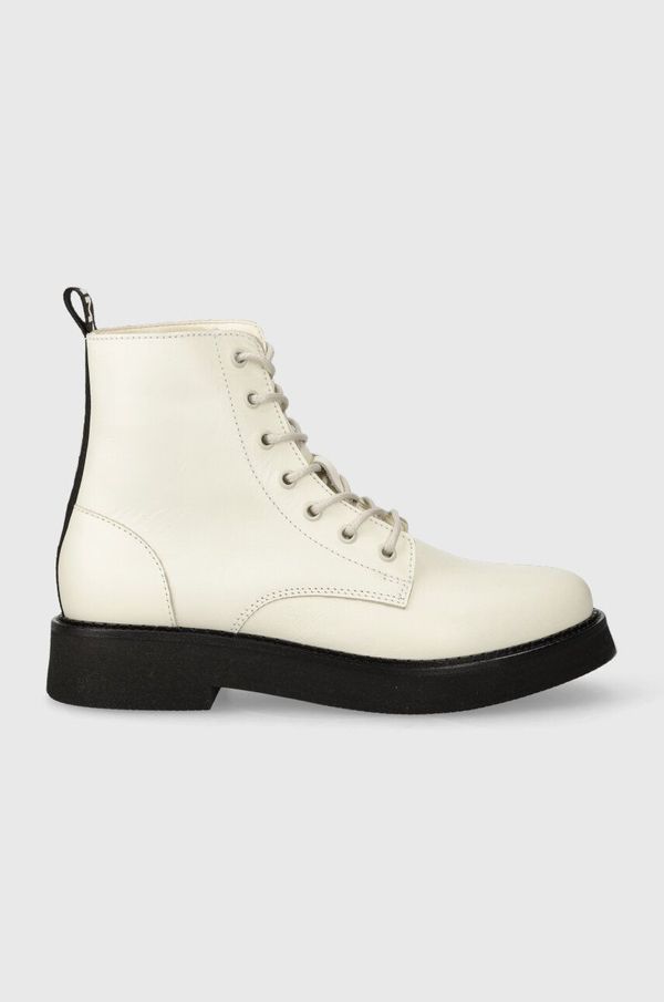 Tommy Jeans Kožne gležnjače Tommy Jeans TJW LACE UP FLAT BOOT za žene, boja: bijela, ravni potplat, EN0EN02310